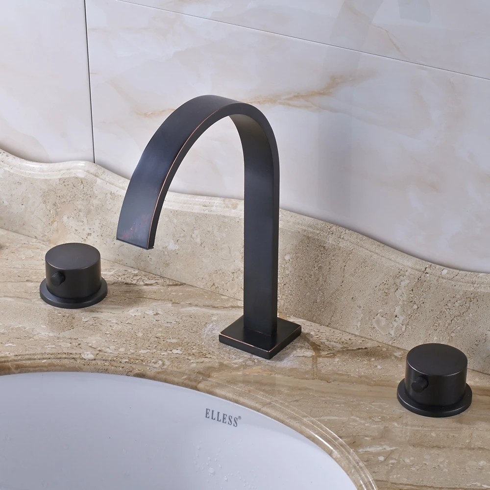 Buy Widespread Dual Handles Three Holes Bathroom Sink Faucet Mixer Tap Oil