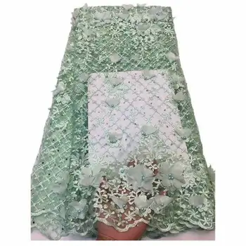 

2019 new French mesh lace fabric 3D flower African tulle mesh lace fabric quality African lace fabric JX19301 light green