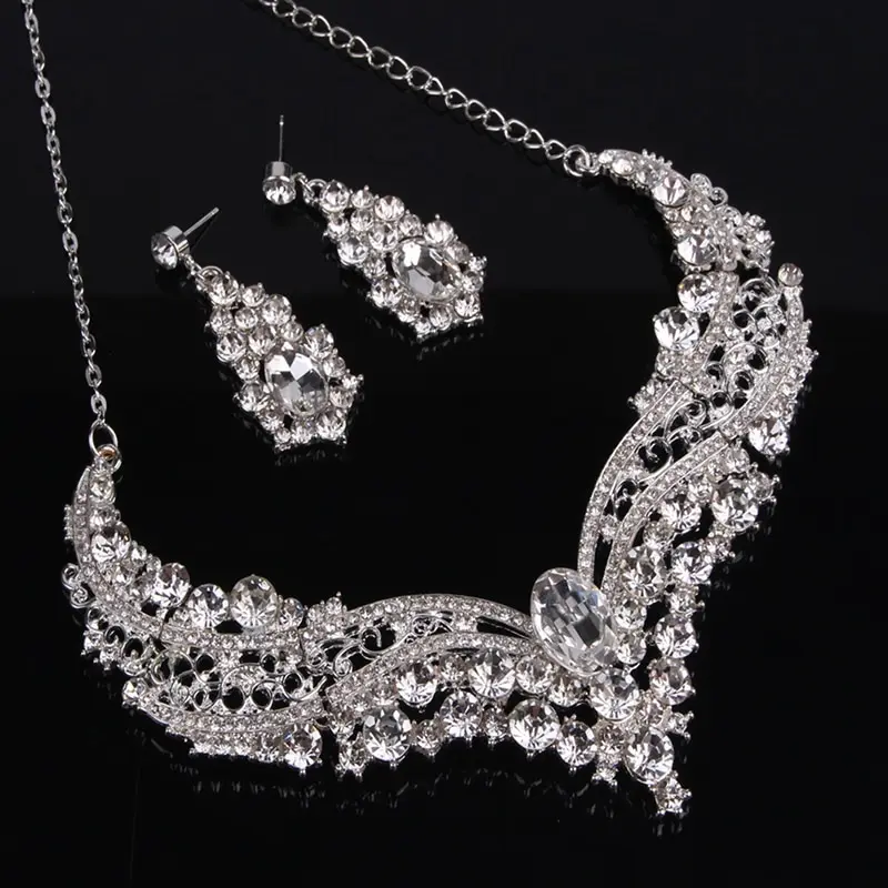 

HWetR 1 Set Fashion Crystal Drop Necklace Earrings Jewelry Set Wedding Party Jewelry Set