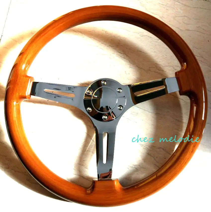 Universal 15inch 38cm vintage classic wood wooden auto car steering wheel with horn button handmade high