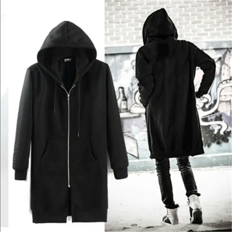 

Gothic New Couple Black Hooded Mantle Men Women Hip Hop Outwear Streetwear Plus Long Cardigan Sweatshirt Male Cloak Hoodies Coat