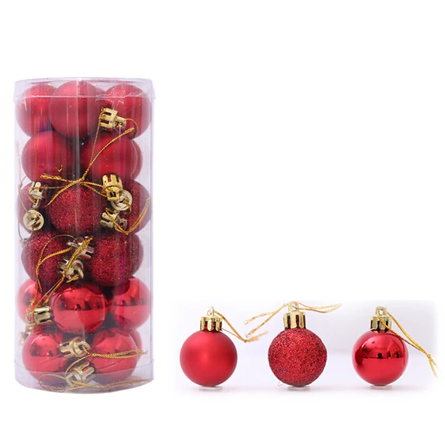 wholesale 24 Pcs 3cm Plastic Christmas Tree Hanging Ball Bauble Glitter