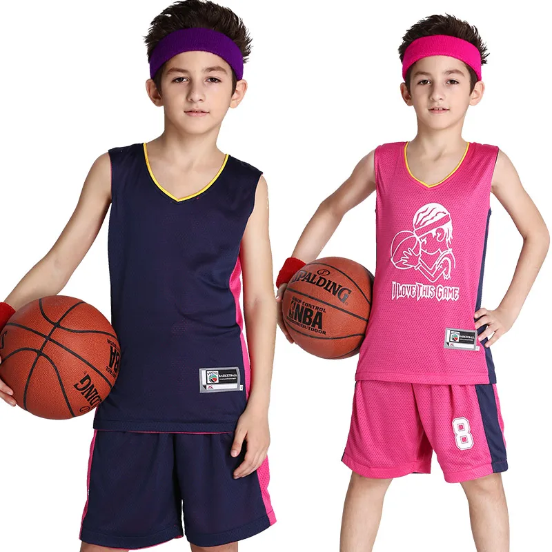 New Reversible Basketball Jerseys Shorts Children's Basketball Suit Both Sided Boy Custom LOGO 