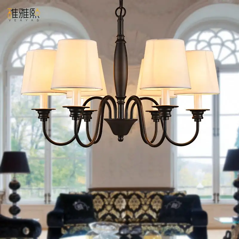 

led lamp Creative lights Fabric lampshade painting chandelier iron vintage chandeliers american style indoor lighting fixture