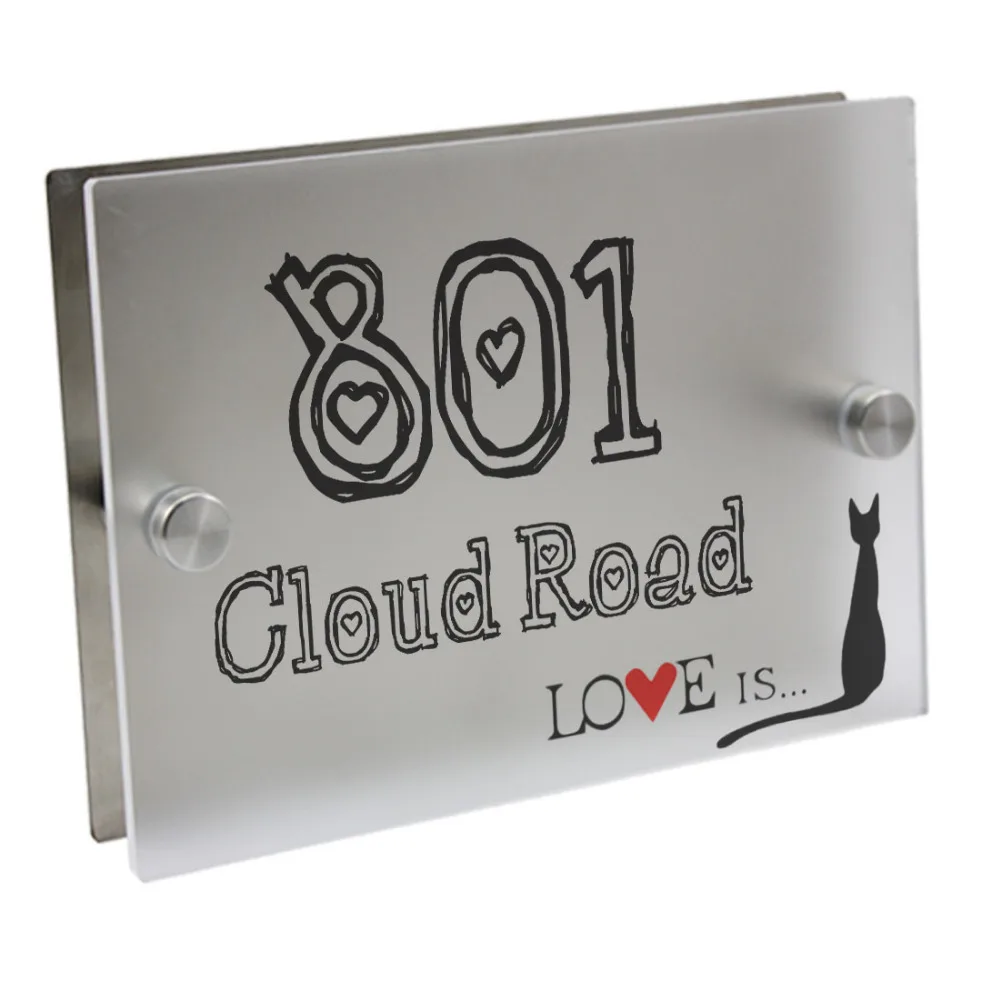 Cute Cat Doorplate Personalized Number Door Sign Plaque Street Acrylic
