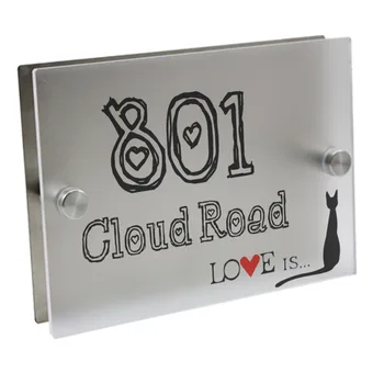 

Cute Cat Doorplate Personalized Number Door Sign Plaque Street Acrylic Matte Glass House Address Plaques Outdoor Signs