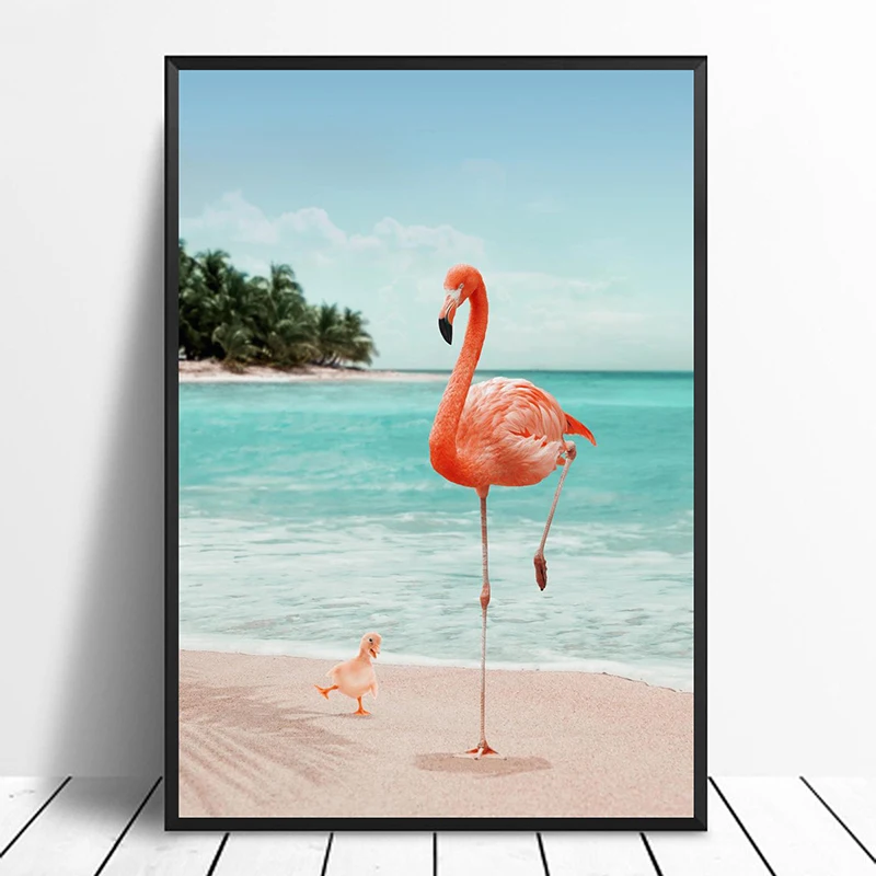 Beach Wannabe Flamingo Simple Stylish Original Design Animal Poster Girl Home Decor Wall Art Nordic style Canvas painting | Дом и сад