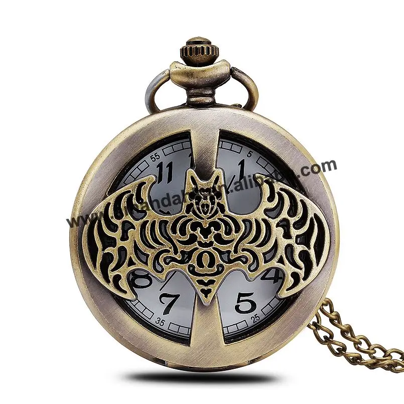 

Wholesale Retro Bat Wings Bronze Vintage Chain Necklace Watch Animal Game Fashion lady Locket Pocket Watches Women Dress Watches