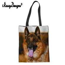 Модная сумка для покупок немецкая овчарка Брезентовая ткань многоразовая сумка для продуктов Большая складная полосатая Хлопковая сумка эко сумка