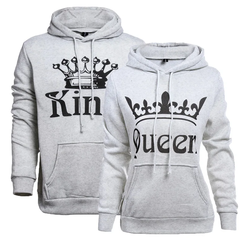  2017 New Women Men Hoodies King Queen Printed Sweatshirt Lovers Couples Hoodie Hooded Sweatshirt Ca