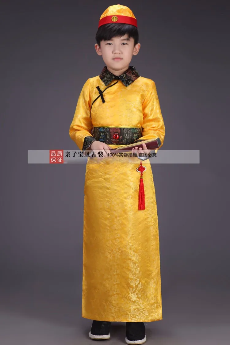 Китайский костюм для мальчика китайский малыш халат Hanfu одежда Детский костюм с Hat 100-160 см