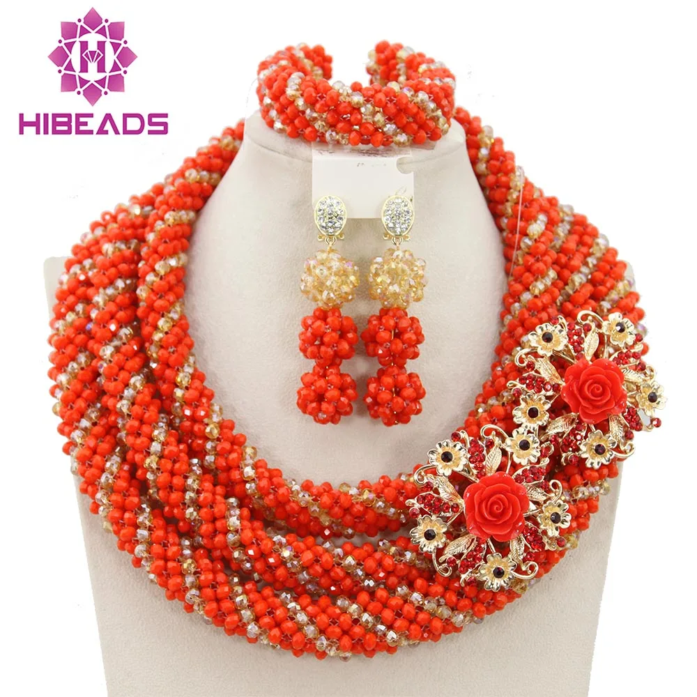 Exclusive Coral Nigerian Wedding African Jewelry Sets Gold Dubai Jewelry Set Indian Bridal Beads Set Free Shipping WB308