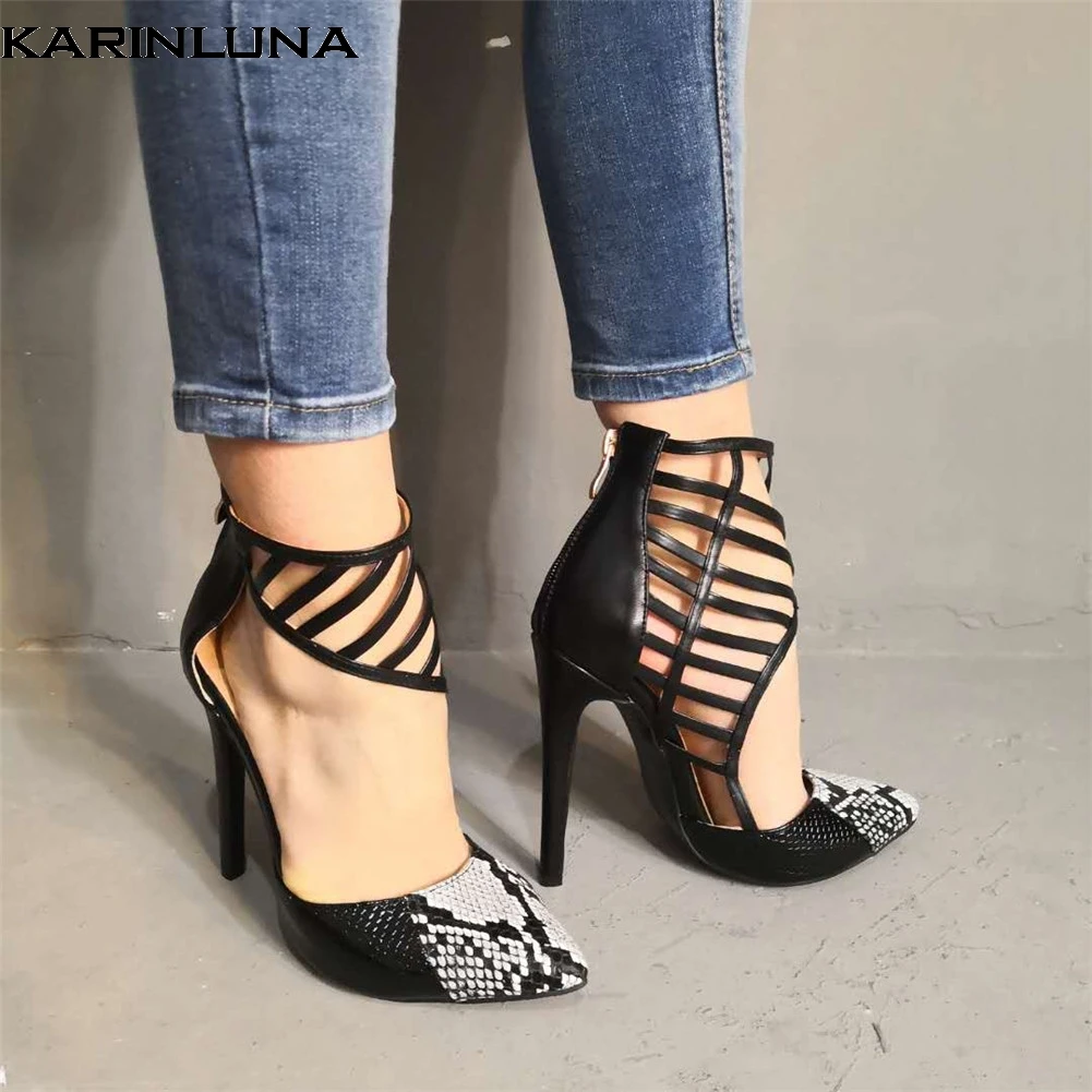 

Karinluna Brand Design Big Size 47 Sexy Party Women Shoes 2019 Summer Pointed Toe Gladiator High Heels Shoes Woman Sandals