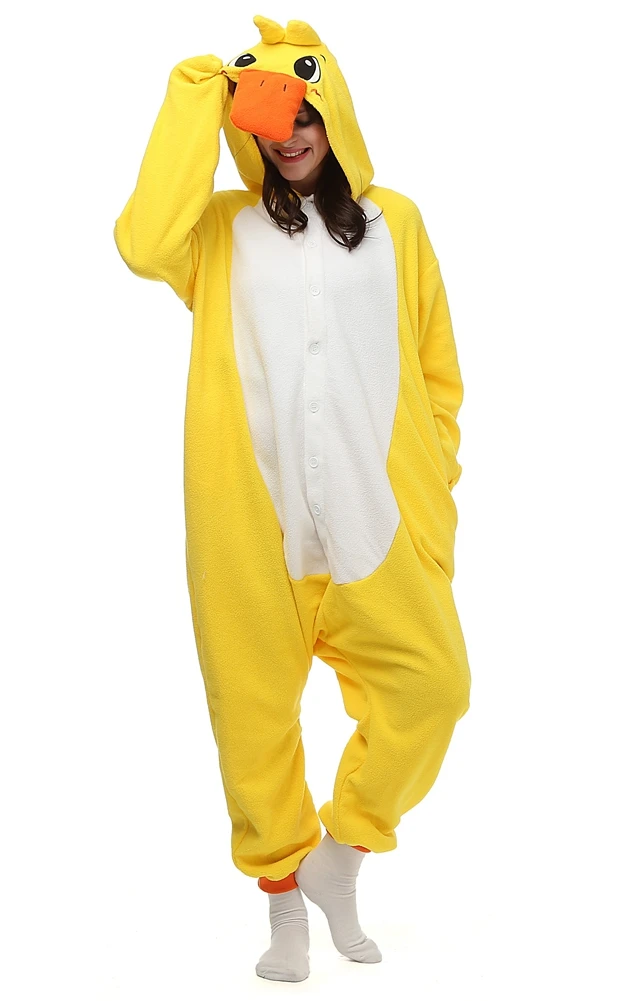Взрослых флис кигуруми маленькая Желтая утка костюм животных комбинезоны пижамы Хэллоуин карнавал маскарад Вечерние Комбинезоны