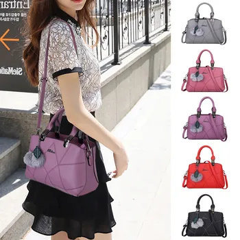 

New Elegant Shoulder Bag Women Wild Simple Messenger Bag For Girls Hair Ball Splicing Package Crack Wild Handbag Bag K704
