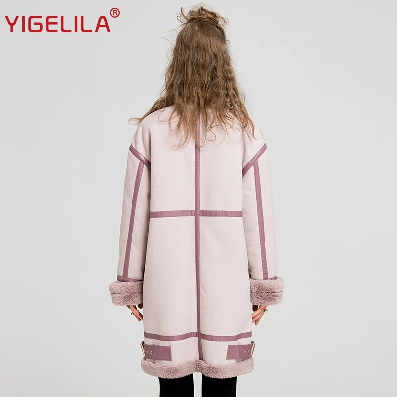 YIGELILA новейшая зимняя женская модная замшевая Шуба с отложным воротником на молнии, толстое теплое длинное пальто, пальто 9570