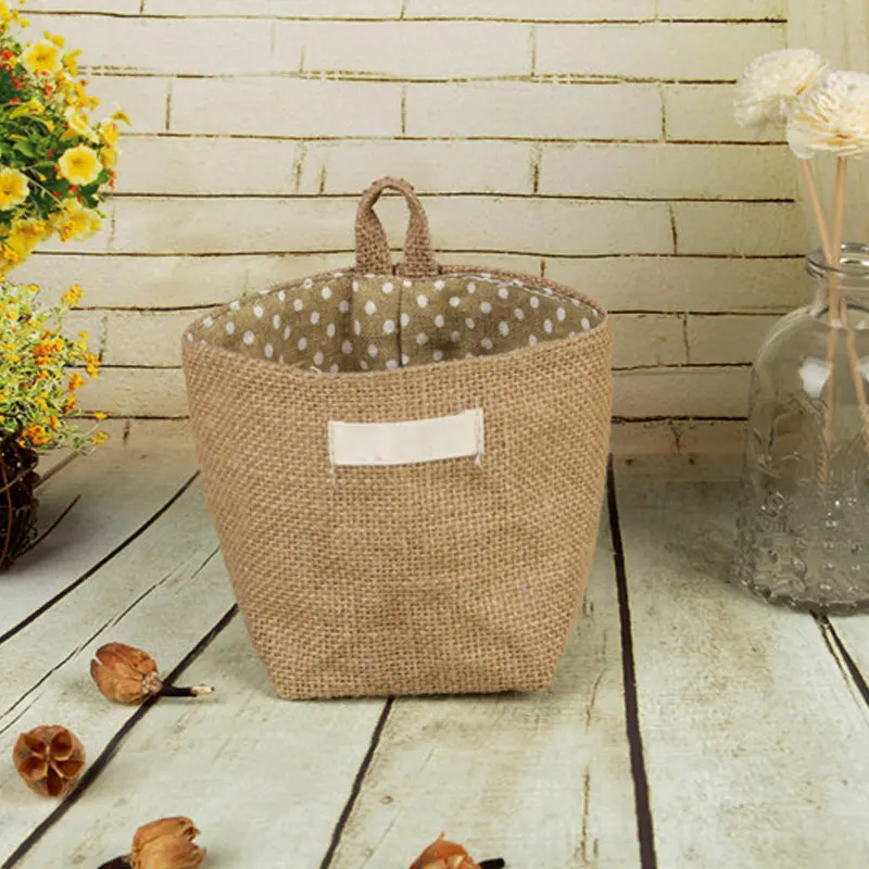

New Fashion Home Hanging Organizers Storage Jute Cotton Sundries Basket Mini Desktop Storage Bag Hanging Closet Organizer