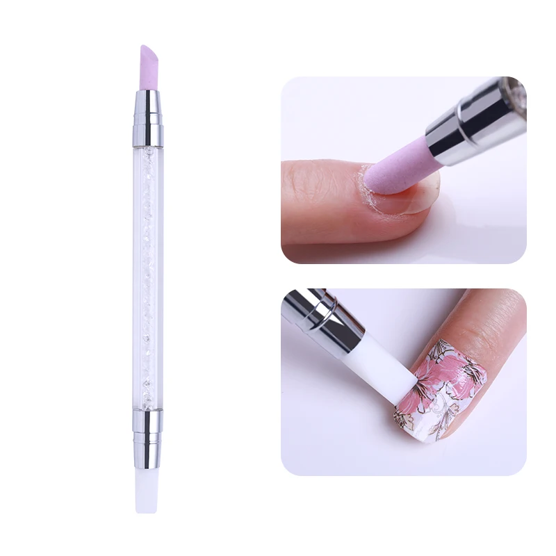 Clearance Offer for  Dual-ended Stone Nail File Quartz Cuticle Remover Pen Silicone Press Scrape Rhinestone Handle Nail 