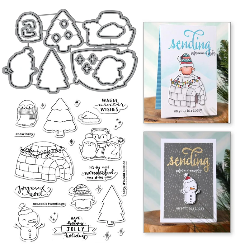 

YaMinSanNiO Snowman Igloo Metal Cutting Dies Penguin Stamps Scrapbooking For Making Cards Decorative Embossing DIY Craft Stencil