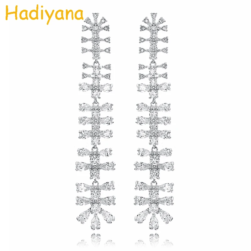 

Hadiyana 2018 Hot Leaf Shaped Earrings With AAA Cubic Zirconia Long section Earrings For Women Evening Dangle Earring EH690