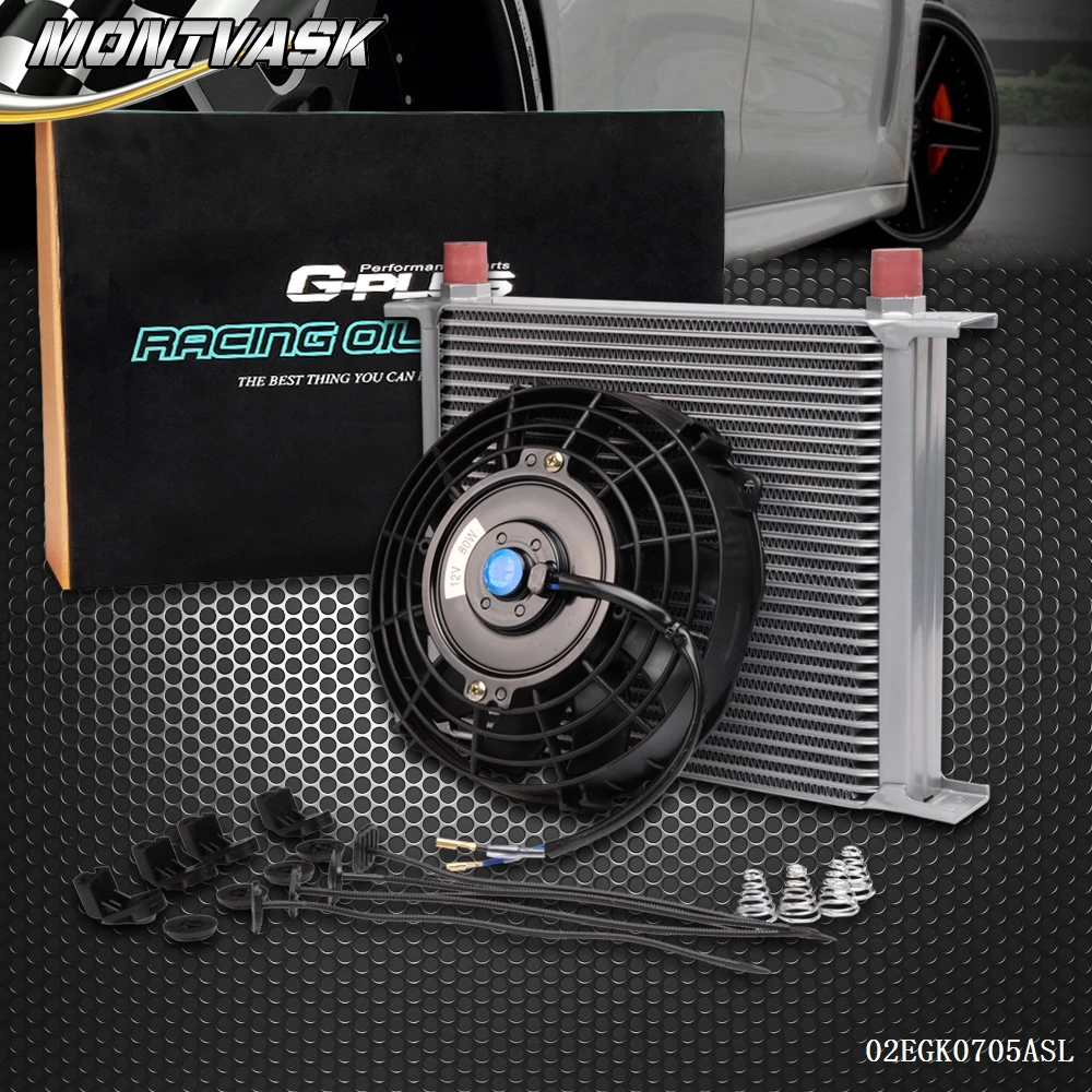 Universal 30 Row Engine Transmission 10An Oil Cooler + 7" Electric Fan Kitin Oil Coolers from
