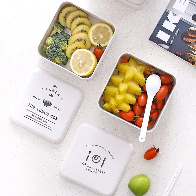 

Double-layered Square Lunch Box Microwavable Plastic Food Containers Portable Nordic Style Bento Box