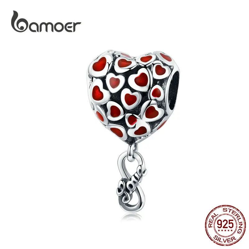 

BAMOER Red Heart Charms 925 Sterling Silver Enamel Infinity Love Beads fit for Women Bracelet Silver 925 Original SCC1180