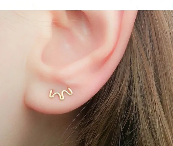 

PINJEAS Double Piercing Stud Earring Handmade Two Hole Ear Cuff Tiny minimalist Jewelry Mother gifts birthday