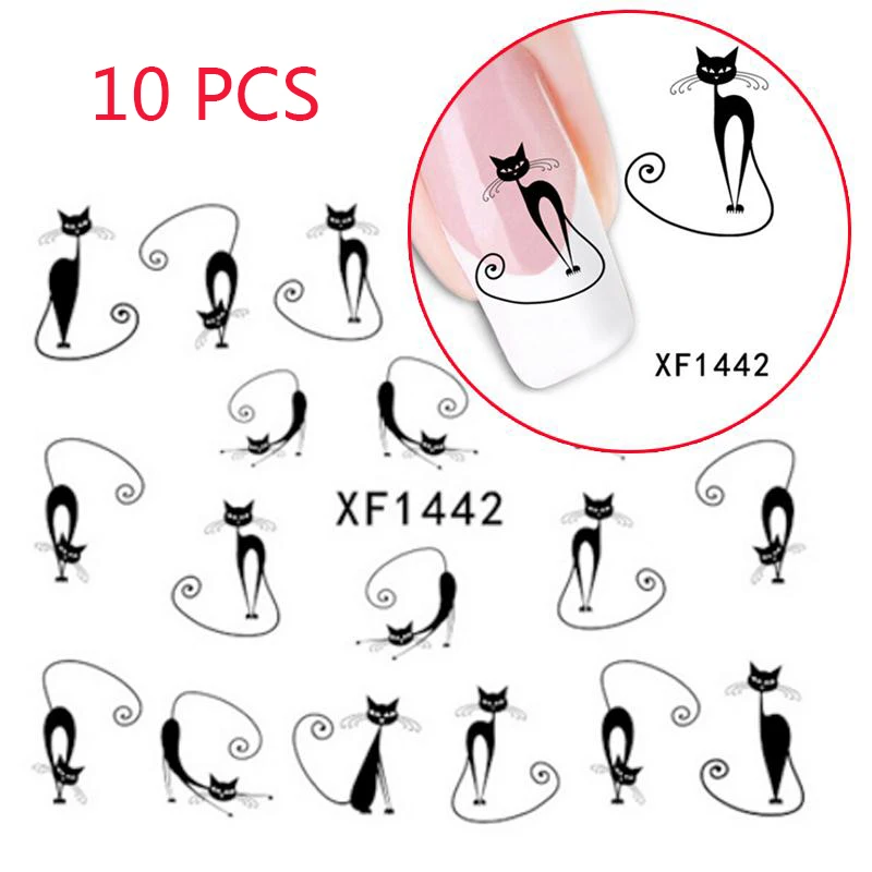 

10pcs nail art nail sticker naklejki na paznokcie nails sticker art nagel folie adesivos unhas Black cat adesivi unghie