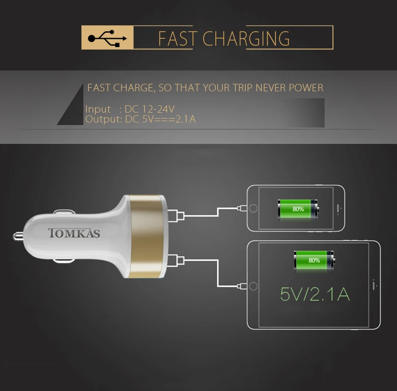 Tomkas Car Charger Universal Dual Port USB Car Charger For Moible Phone Car-Charger USB Adapter For Samsung Xiaomi Fast Charging (10)
