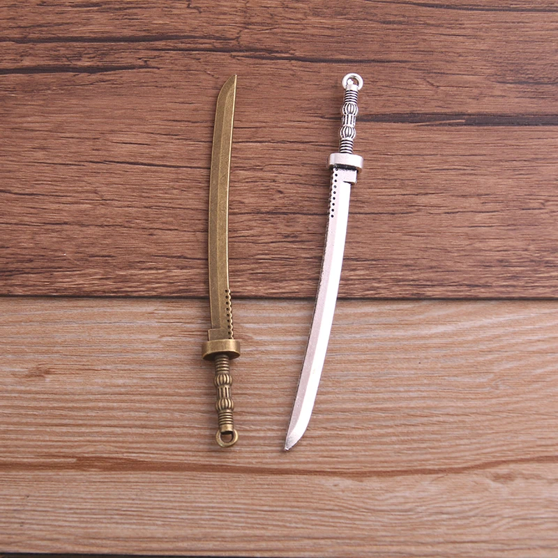 

PULCHRITUDE 2PCS 10*106mm Metal Alloy Two Color Long Sword Knife Charms Pendant for Jewelry Making DIY Handmade Craft P6564