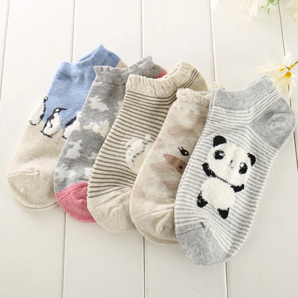 La MaxPa 10Pairs Panda Print Cute College Wind Simple Basic Fresh Hot selling Cotton socks for women in spring and summer k446