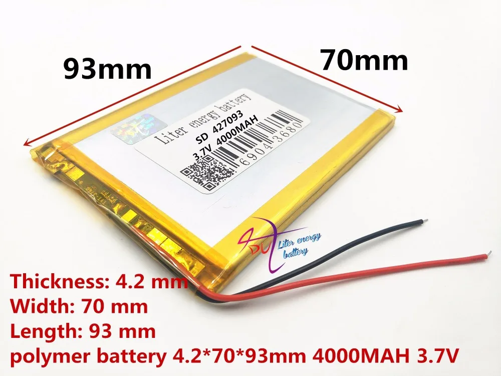 best battery brand 3.7V 4000mAH [427093] PLIB (polymer lithium ion / TCL) Li-ion for tablet pc mp4 cell phone sp | Электроника