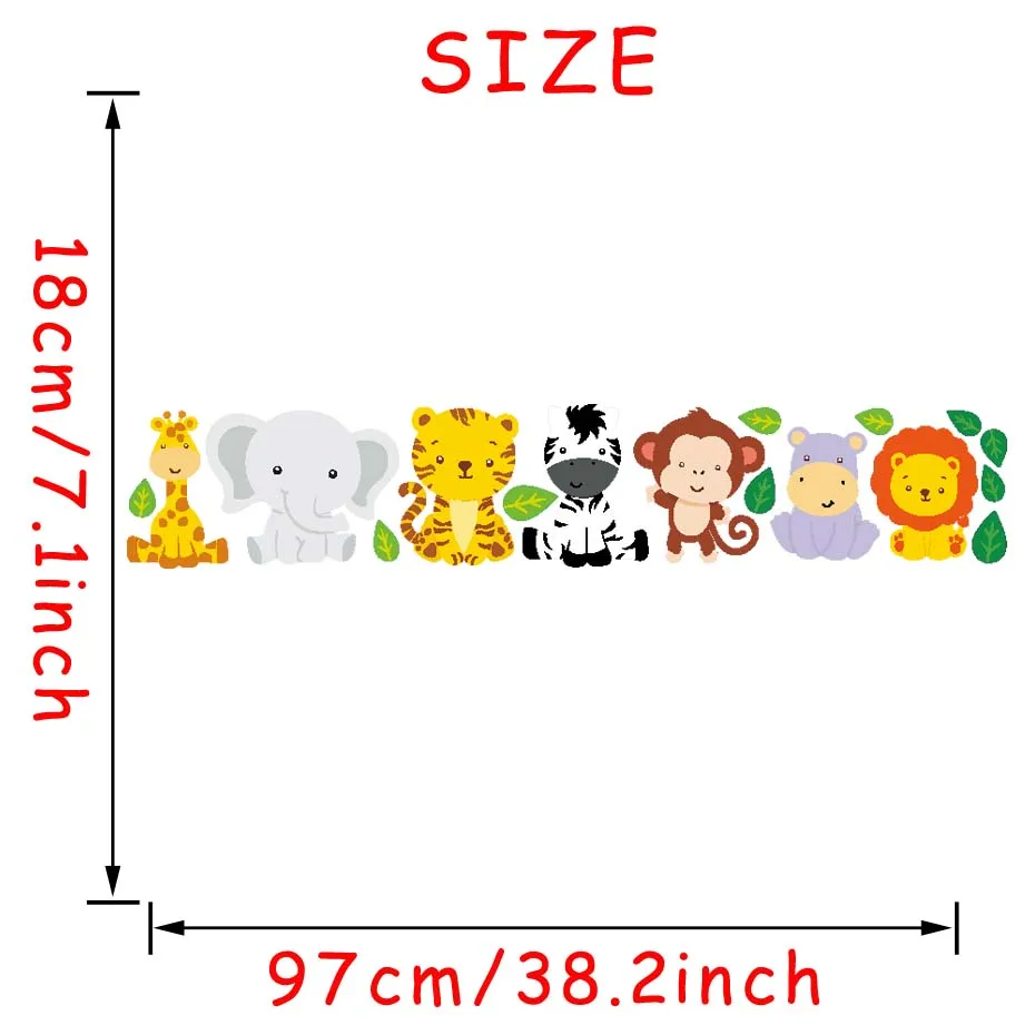 Jungle Animals With Leaves Decals Vinyl Sticker For Kids Nursery Bedroom Removable Wallpaper Home Decor Modern Wall Art Murals (5)