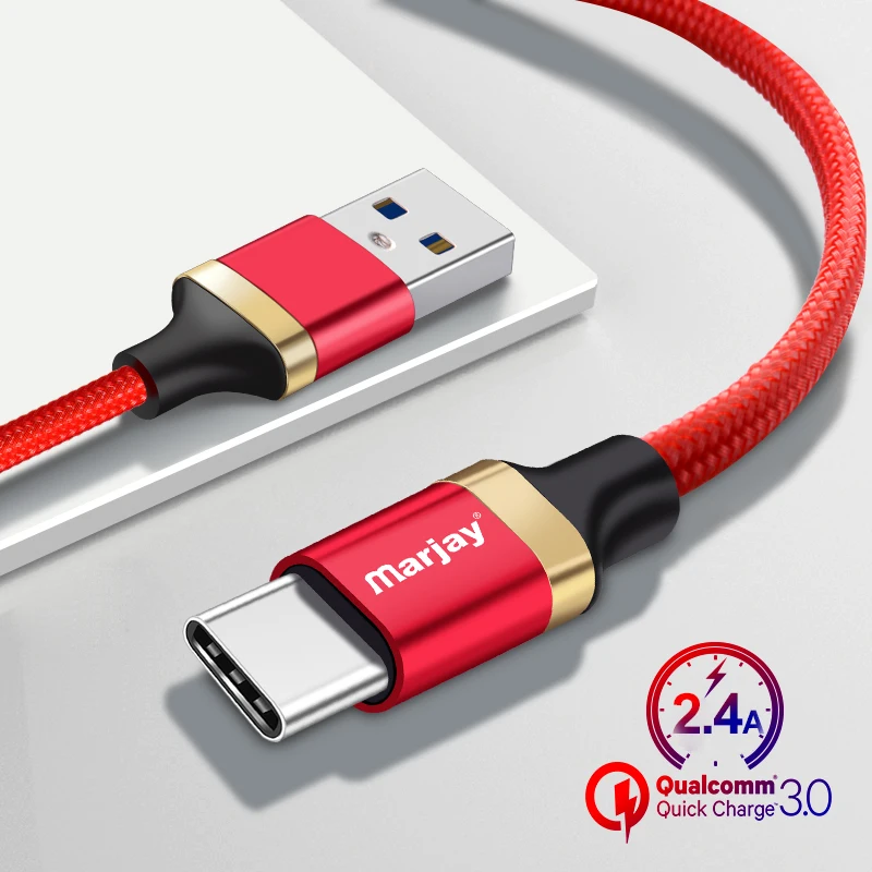 Кабель Marjay 2.4A USB Type C нейлоновый кабель для быстрой зарядки Samsung S8 S9 S10 Note 9 Xiaomi mi6 mi8