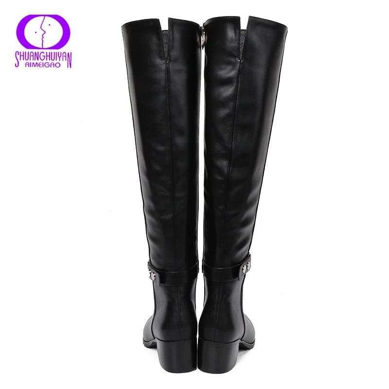 AIMEIGAO knee High Winter Fur Boots Over The Knee Women Boots Soft Leather Zipper Women Boots Thigh High Winter Warm Shoes Women's Shoes
