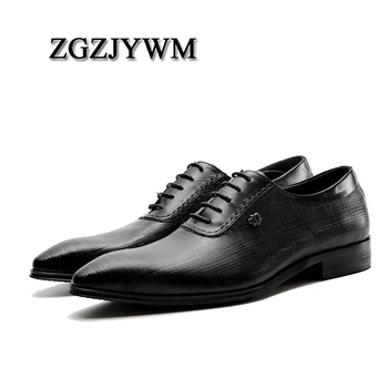 

ZGZJYWM Men Genuine Leather Handmade Black/Red Lace-Up Solid Dress Pointed Toe Italian Wedding Men Formal Oxford Shoes