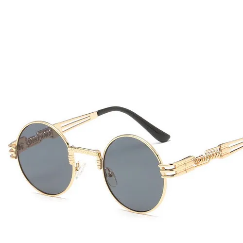 Metal Round Steampunk Sunglasses Men Women Fashion Glasses Brand Designer Retro Frame Vintage Sunglasses High Quality UV400 Z229 - Цвет линз: C02 Gold Smoke