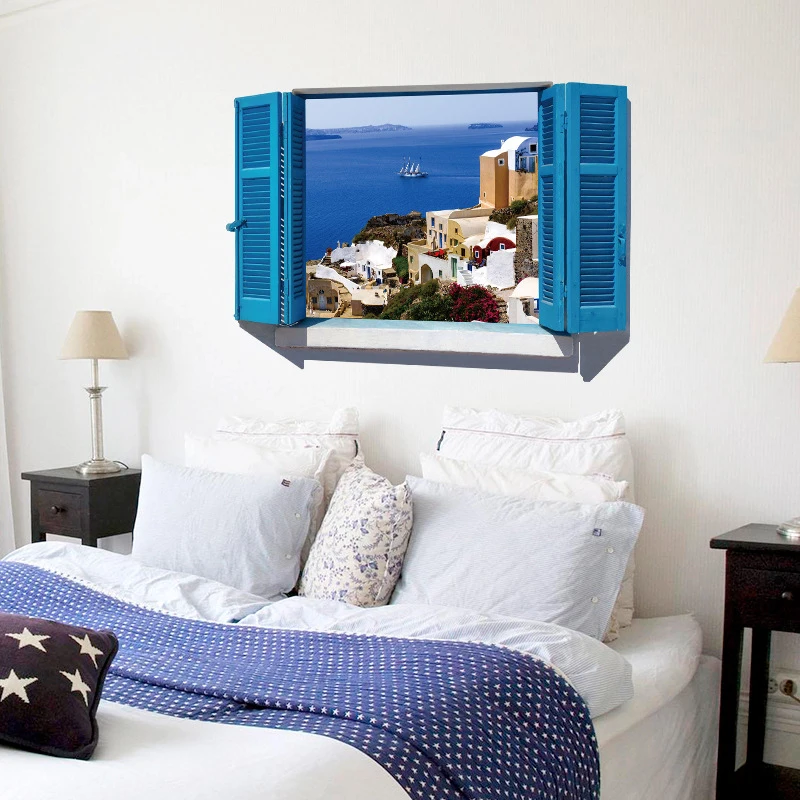 

Stickers Wallpaper 3D Fake Window Sea View Stickers on The Wall Environmentally Friendly PVC Transparent Mural Home Decoration
