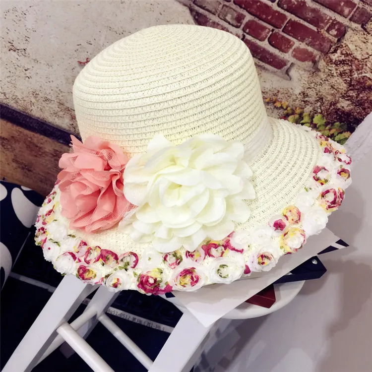2018 Summer New Arrived Sweet Lady Lace Floral Straw Hat Outdoor Sunscreen Casual Beach Sun Hat ACA79 (5)