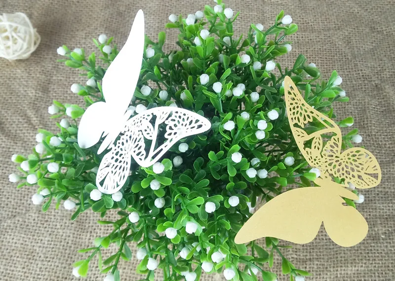 100Pcs Laser Cut Butterfly Wine Glass Card Table Name Place Escort Cup Paper Card Birthday Party Wedding Decorations 5ZB11
