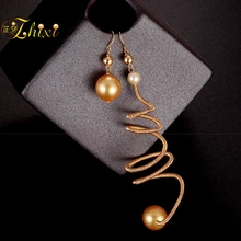 ZHIXI Luxury Long Pearl Drop Earrings Asymmetry Fine Jewelry Individuality Trendy For Women Fashion Party Gift E343