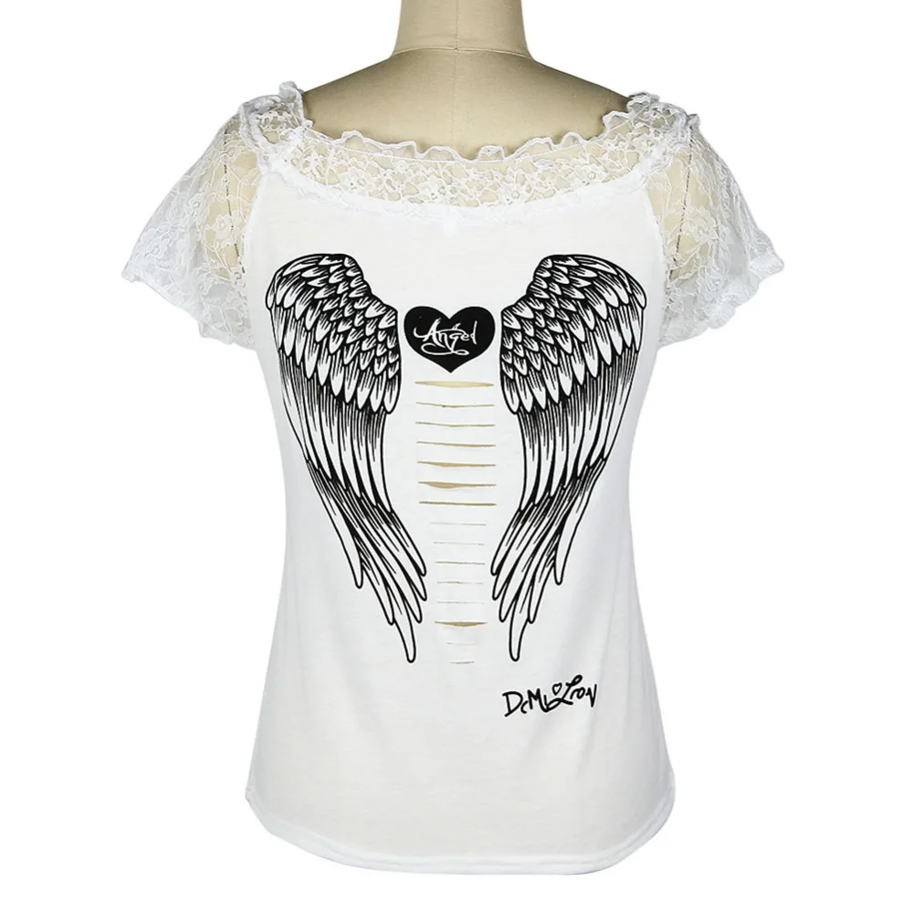 Buy Women's T shirt Back Hollow Angel Wings T shirt