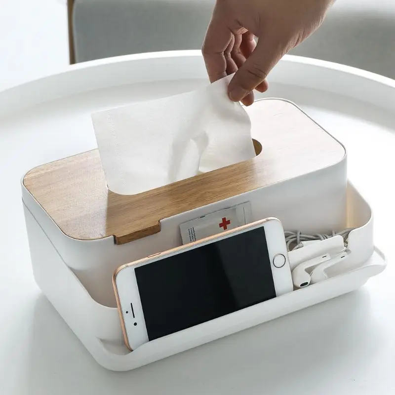Прямоугольная деревянная коробка для салфеток, Настольная коробка для хранения косметики, органайзер, товары для дома, офиса, держатель, стойка, резиновая крышка