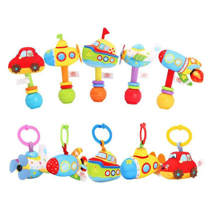 

Plush Infant Baby Handbells Rattles Handle Pull Shock Toys Car Rocket Boat Plane Submarine Baby Bed Stroller Hanging Toy