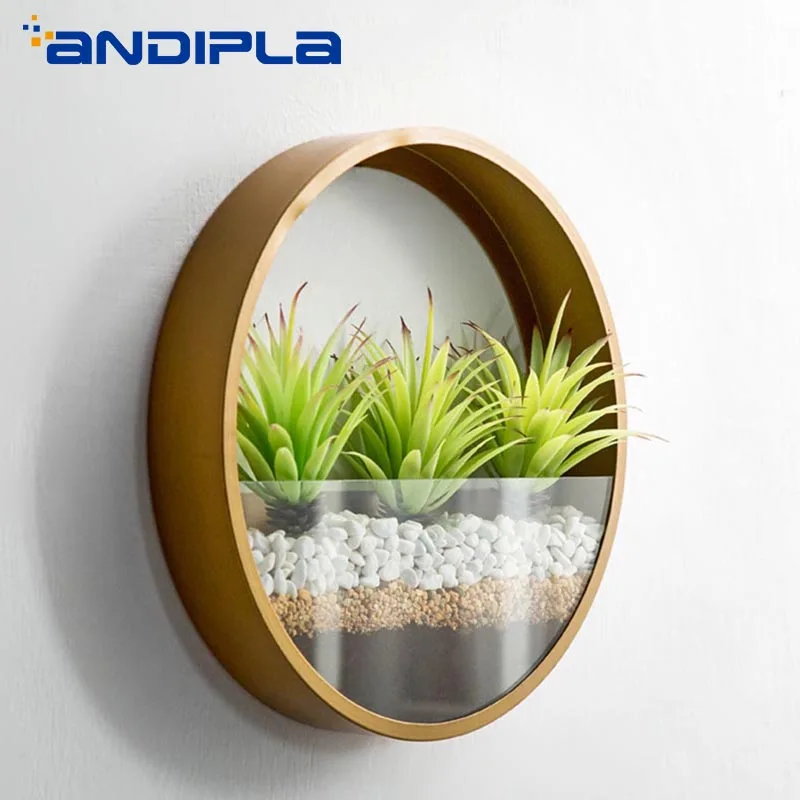 Современная креативная круглая железная стеклянная настенная ваза в