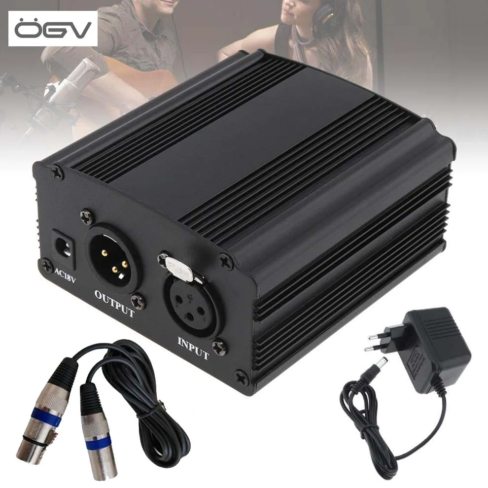 

OGV 48V Phantom Power Supply with One XLR Audio Cable and AC110V 220V EU Adaptor for Condenser Microphone Voice Recording