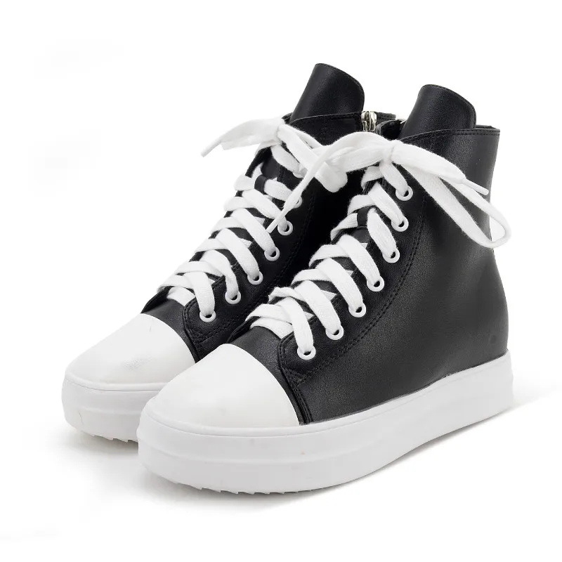 

ZCHEKHEN RO thick bottom Shoes high top increased boots women Leather Casual Shoes Owen Ankle boots Top Quality black