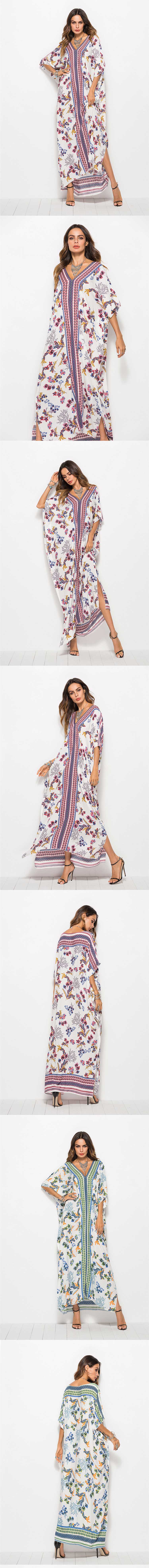 Женский Zomer Mode плюс размер Jurk kaatoen Grote Bloemenprint свободный, повседневный Lange Jurken Nieuwe collectie