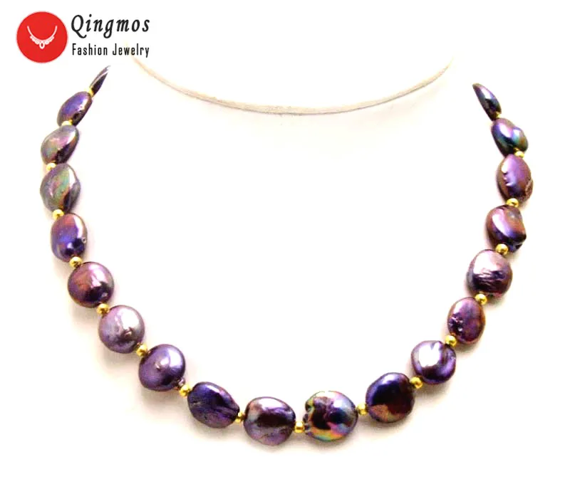 12-13mm Black Qingmos, Трендовое серое ожерелье из натурального жемчуга для женщин, 10*14 мм, овальные чокеры из жемчуга, ожерелье, хорошее ювелирное изделие, 17 дюймов, Femme Ne6497 - Окраска металла: 12-13mm Black